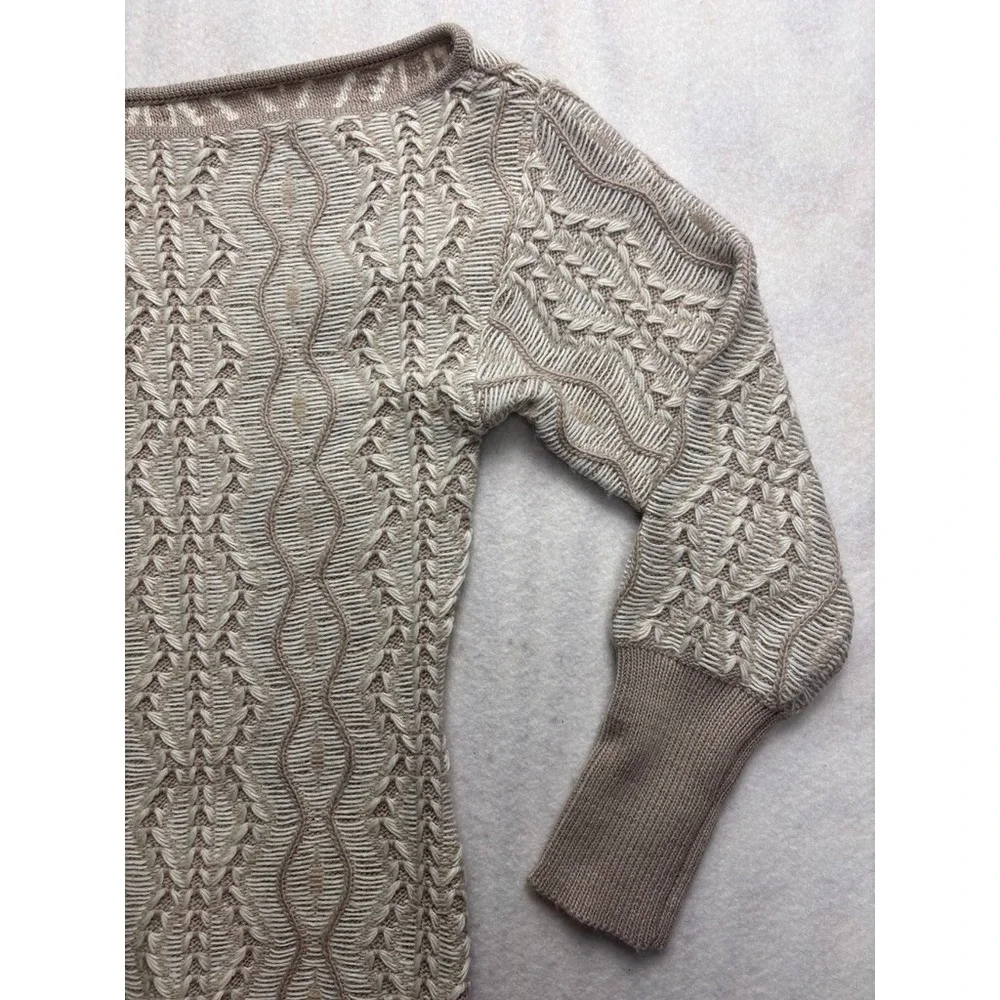 Venus Womens Tan Cream Geometric Cable Knit Boat Neck Tunic Sweater Size M - Picture 5 of 13